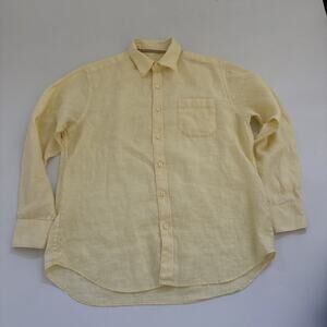 Vintage Tommy Bahama 100% LINEN Shirt Men’s Medium Long Sleeve Yellow Beachy